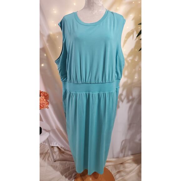 Athleta NWT Santorini Cinch Dress Womens Plus Size 2X Gulf Green Athleisure Soft - Picture 1 of 15